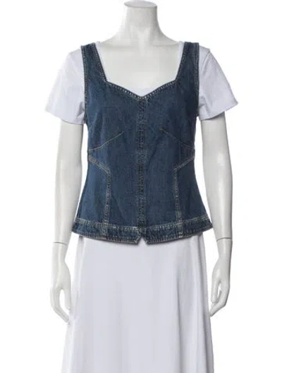 Pre-owned Stine Goya Square Neckline Short Sleeve Top W/ Tags In Blue