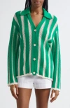 Stine Goya Striped Button-up Cardigan In Green