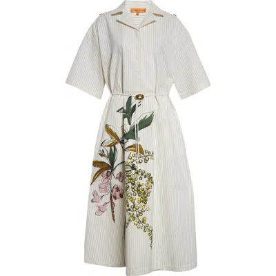 Stine Goya Stripe Workwear Organic Cotton Midi Dress In Mimosa Stripe