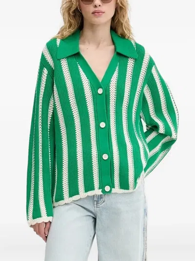 STINE GOYA STRIPED BUTTON-UP CARDIGAN