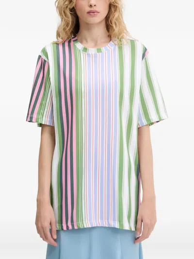 Stine Goya Striped Cotton T-shirt In Green