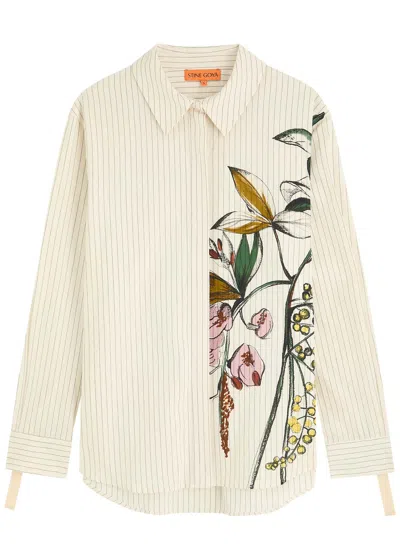 Stine Goya Striped Printed Cotton Shirt In Cream