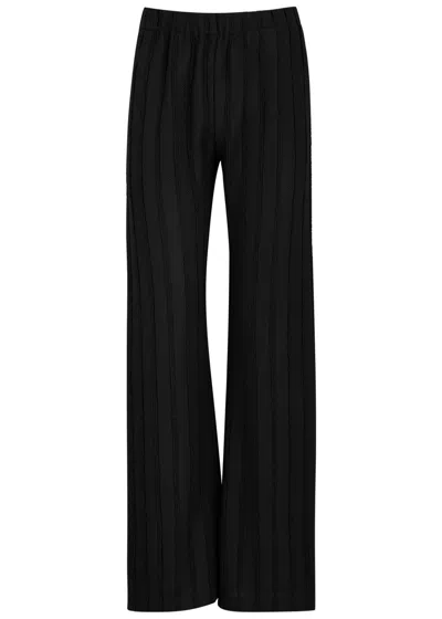Stine Goya Striped Straight-leg Knitted Trousers In Black And White