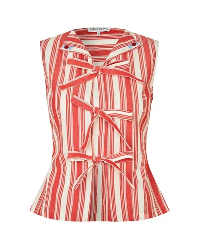 Stine Goya Tie Front Vest In Red