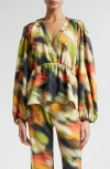 STINE GOYA TONI BLURRED FLORAL PEPLUM TOP