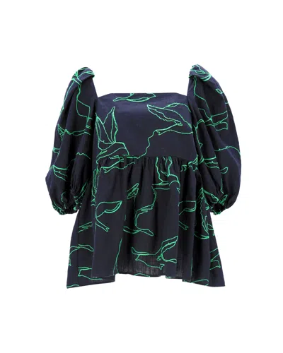 Stine Goya Top In Navy Blue Cotton
