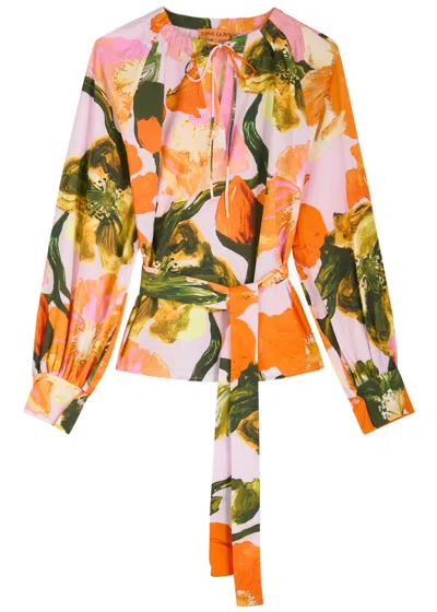 Stine Goya Vianna Floral-print Belted Blouse In Orange