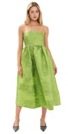 Stine Goya Voluminous Gathered Midi Dress In Green Impressionist Hue