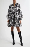 Stine Goya Voluminous Ruffle Long Sleeve Dress In Anemone Jacquard
