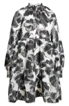 Stine Goya Voluminous Ruffle Long Sleeve Dress In Anemone Jacquard