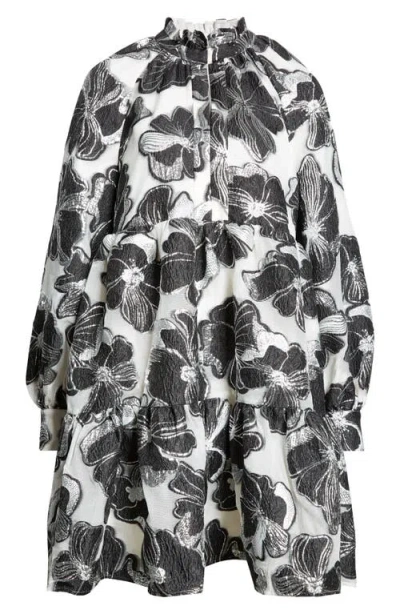 Stine Goya Voluminous Ruffle Long Sleeve Dress In Anemone Jacquard