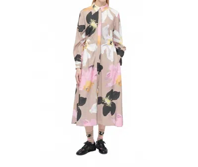 Stine Goya Waist Gather Shirt Midi Dress In Wild Flowers In Multi