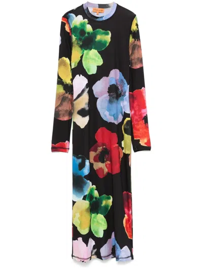 Stine Goya Watercolour Bloom Midi Dress In Schwarz