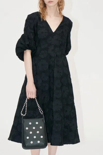 Stine Goya Womens Anemone Jacquard Embossed-floral-pattern Three-quarter-sleeves Recycled-polyester Blend Midi  In Black