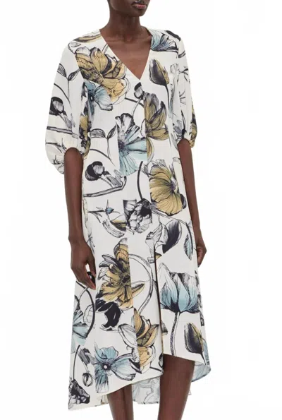 STINE GOYA WOMEN'S THREE QUARTER MIDI DRESS IN FINE LINE POPPIES