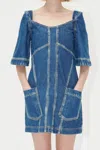 Stine Goya Yvonne Topstitch Detail Denim Minidress In Blue
