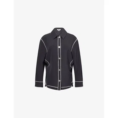 Stine Goya Womens Black Cut-out Contrast-stitch Stretch-woven Shirt In Blue