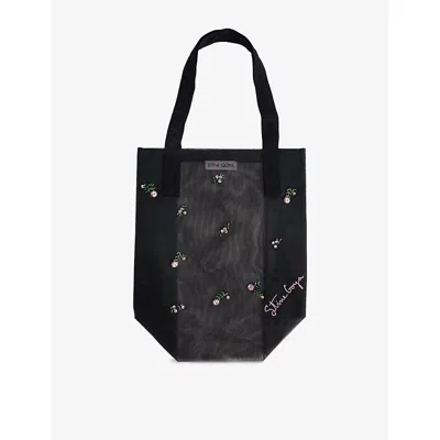 Stine Goya Womens Black Flower-embellished Mesh Tote Bag