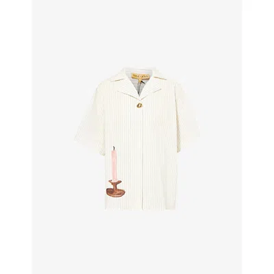 Stine Goya Womens Striped Graphic-print Cotton Bowling Shirt Candle Stripe