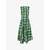 Stine Goya Womens Checkered Wave Checked Gathered Stretch-woven Midi Dress In Green