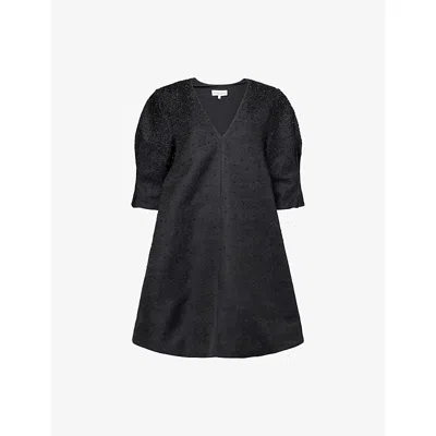 Stine Goya Womens Bead-embellished Puff-sleeve Woven Mini Dress Gradient Beads In Black