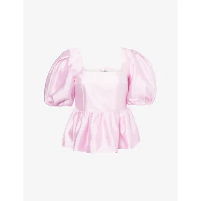 Stine Goya Womens Pastel Pink Puff-sleeve Peplum-hem Woven Top Xs