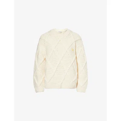 Stine Goya Womens Porcelain Cream Logo-embroidered Cable-knit Jumper In Neutral