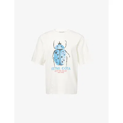 Stine Goya Womens  Camping Club Logo-print Round-neck Cotton-jersey T-shirt In White