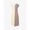 Stine Goya Womens Brown And Yellow Checks Checked Ruched Stretch-woven Midi Dress In Multi