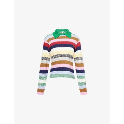 Stine Goya Womens Stripes Mix Striped Crochet-collar Cotton-blend Knitted Polo Jumper In Multi