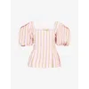 Stine Goya Womens Stripe-print Blouson-sleeve Cotton Jacquard Top Wallpaper Stripes In Wallpaper Stripes