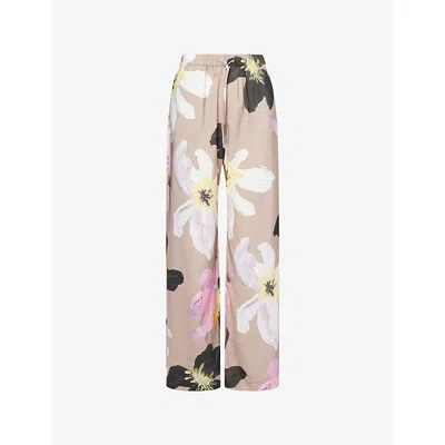 Stine Goya Womens Wild Flowers Floral-print Wide-leg High-rise Woven Trousers In Gray