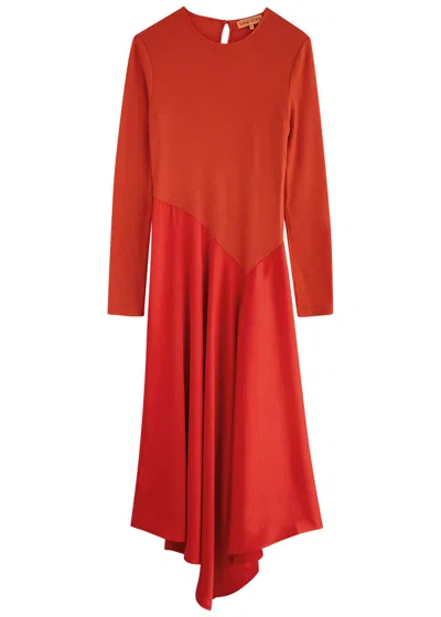 Stine Goya Wool And Satin Midi Dress In Orange