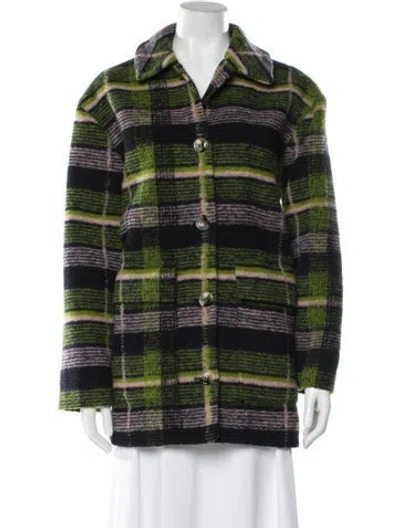 Pre-owned Stine Goya Wool Plaid Print Coat In Green