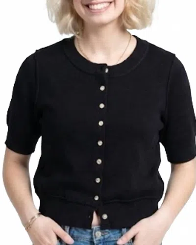 Stitch & Co. Short Sleeve Button Down Knit Sweater In Black