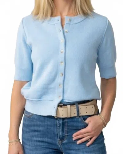 Stitch & Co. Short Sleeve Button Down Knit Sweater In Light Blue