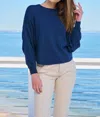 Stitch & Needle Halle Spring Crewneck Sweater In Denim Blue In Blue