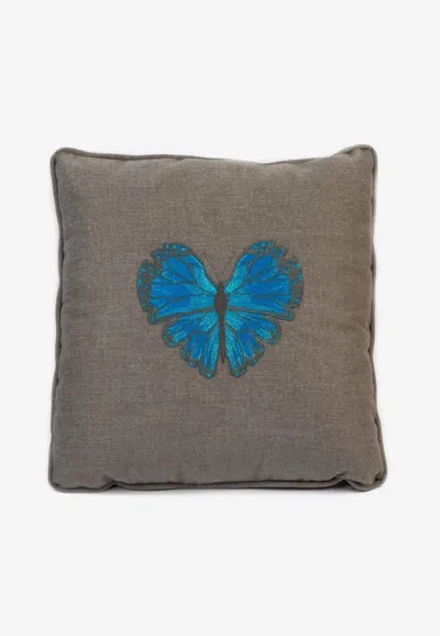 Stitch Butterfly Embroidered Cushion In Gray