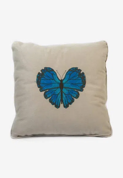 Stitch Butterfly Embroidered Cushion In Animal Print