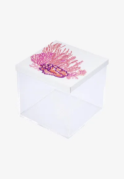 Stitch Coral Embroidered Mini Box In White