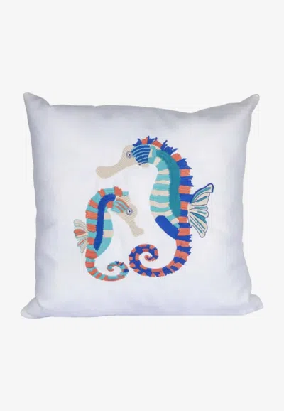 Stitch Embroidered Seahorse Cushion In White