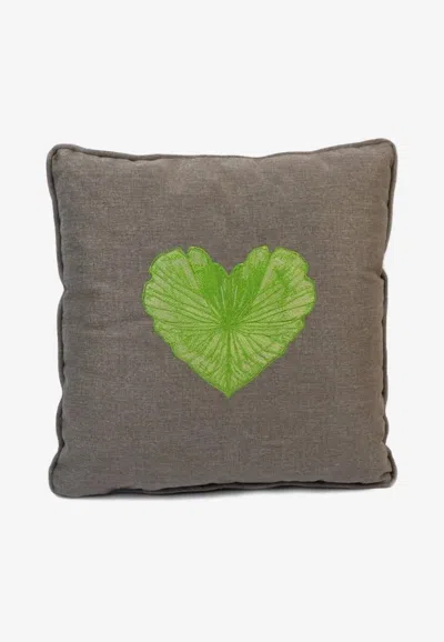 Stitch Heart Leaf Cushion In Gray