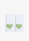 Stitch Heart Leaf Face Towels - Set Of 2 In White