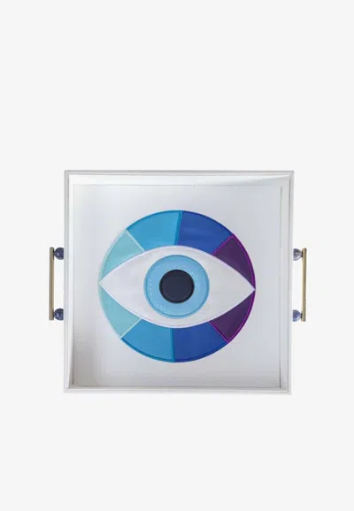 Stitch Leather Tray With Eye Motif In White