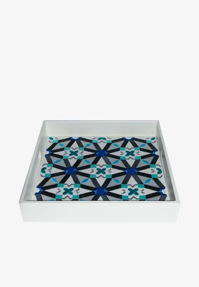 Stitch Leather Tray With Oriental Pattern In Blue