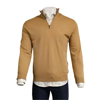 Stitch Note Men's Lightweight Merino Wool 1/4 Zip Sweater In Caramel In Brown