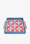 Stitch Oriental Leather Tray With Handles In Multicolor