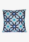 Stitch Oriental Pattern Cushion In Blue