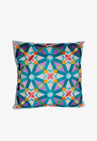 Stitch Oriental Pattern Cushion In Blue