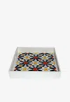 Stitch Oriental Pattern Leather Tray In Multicolor